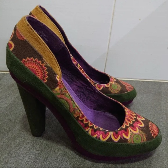 Desigual Green and Purple Artistic Heels - Picture 2 of 11